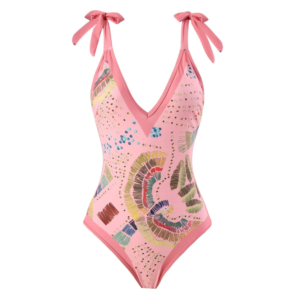 Blue French retro one-piece swimsuit with a detachable gauze skirt on a mannequin, backless design.