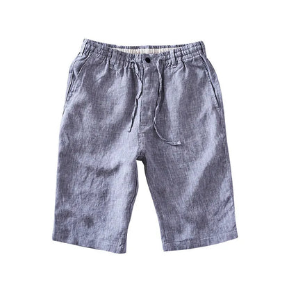 Men's loose-fit linen capri pants in a straight-leg style on a white background
