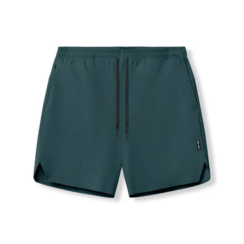 Men's seamless grey sports shorts in straight leg, knee-length quick-dry polyester design.
