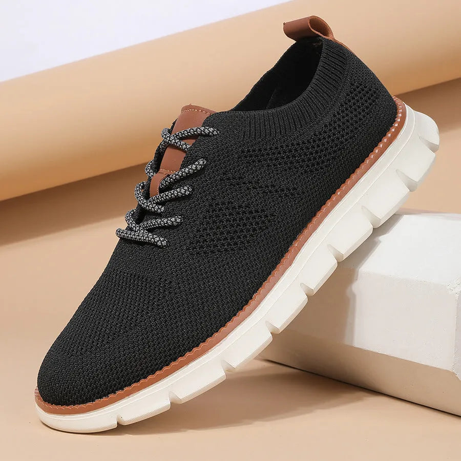 Men's grey and black low-heel casual sneaker with mesh fabric upper and round toe
