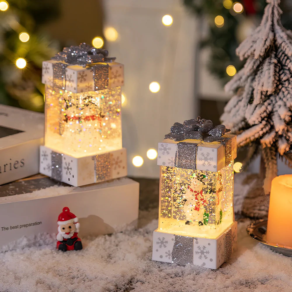 Red and white Christmas crystal ball lights with cartoon designs measuring 5.5cm