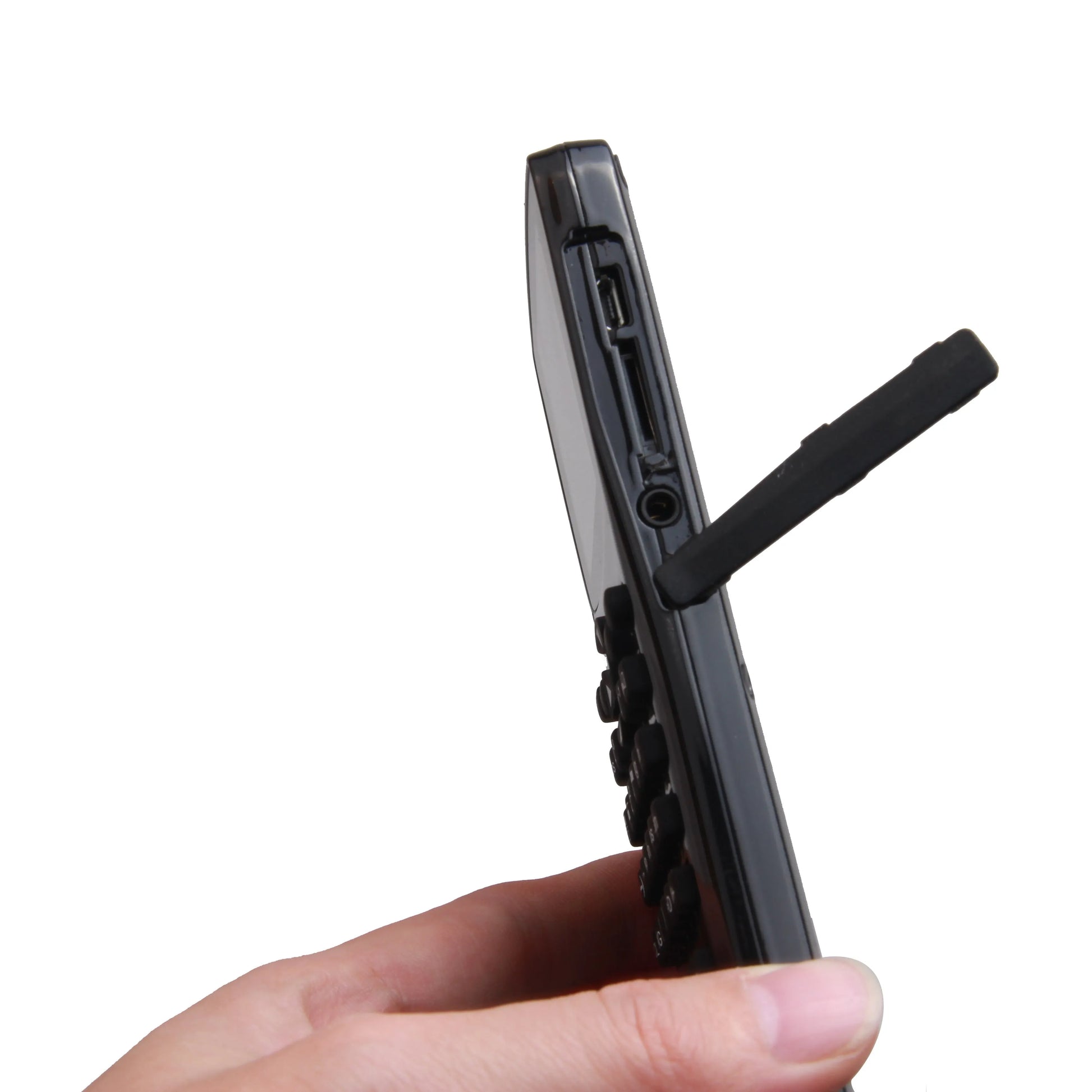 Black multifunctional e-book reader with a 2.8-inch screen and an adjustable carrying strap.