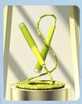 Children's bamboo bead skipping rope in blue with soft PP beads and non-knotted design