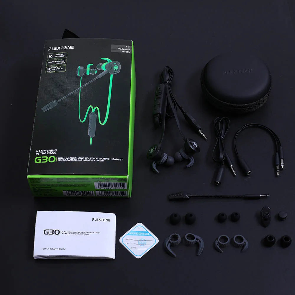 Shuangmai wired in-ear computer gaming headset with 1.5cm cable in black, green, or red colour