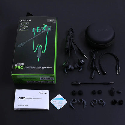 Shuangmai wired in-ear computer gaming headset with 1.5cm cable in black, green, or red colour