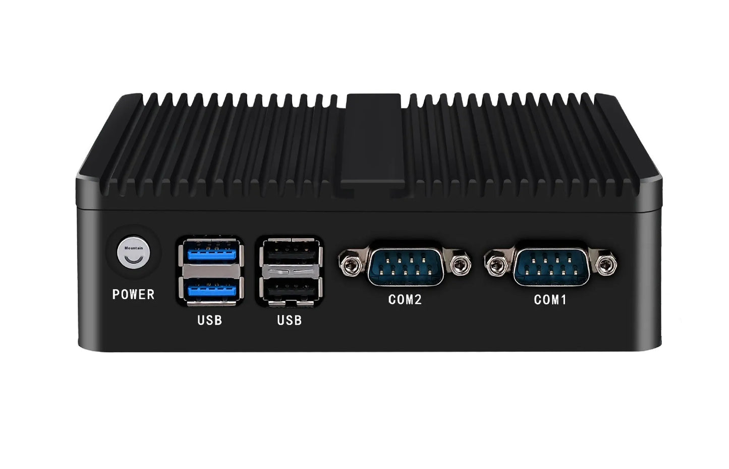 Industrial fanless quad-core mini-host with compact 13.6cm dimensions and dual-network ports