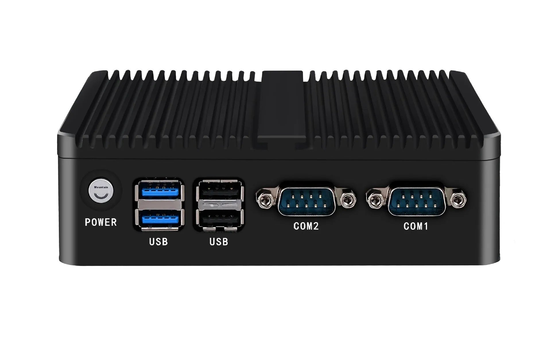 Industrial fanless quad-core mini-host with compact 13.6cm dimensions and dual-network ports