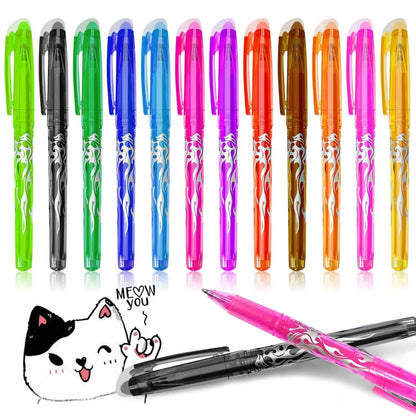 Hot erasable gel pen with stainless steel nib and plastic shell, available in 12 or 8 colour sets for office use