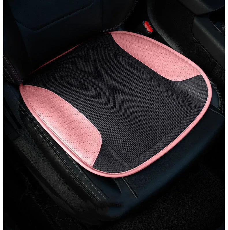 USB ventilated car seat cushion in black suede with visible fan vents, placed on a car seat.