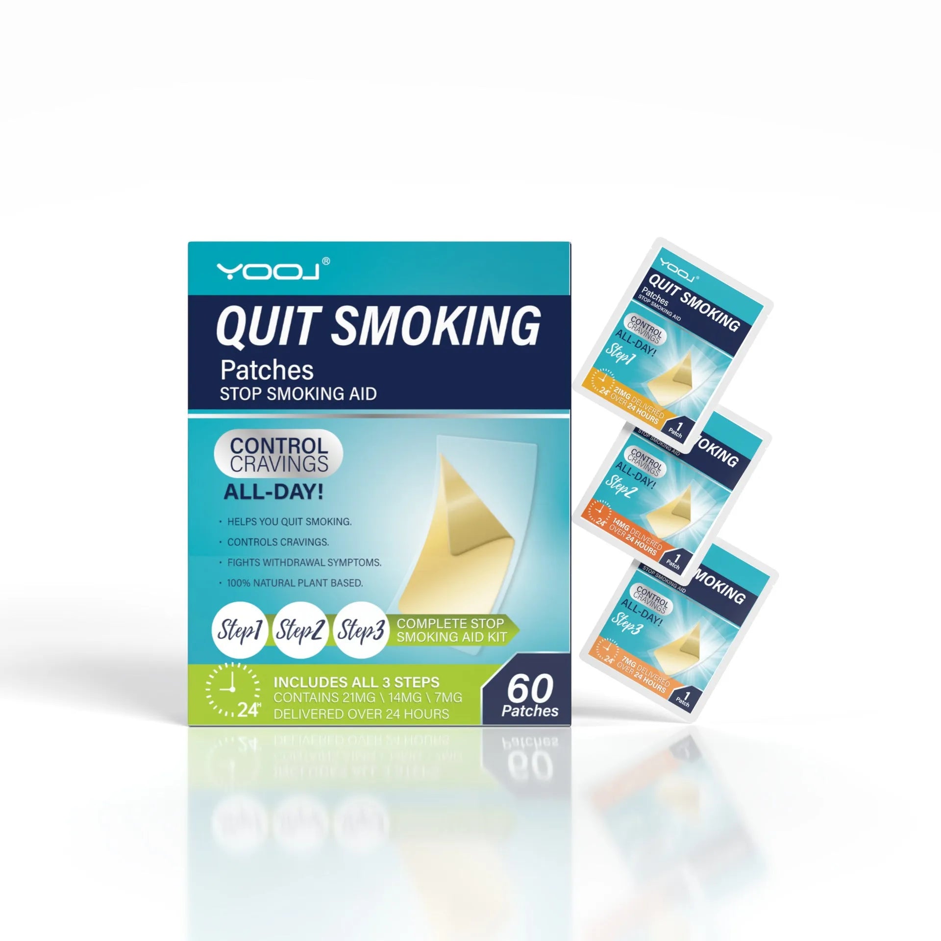 Box of 30 plant extract nicotine patches for smoking cessation with herbal ingredients