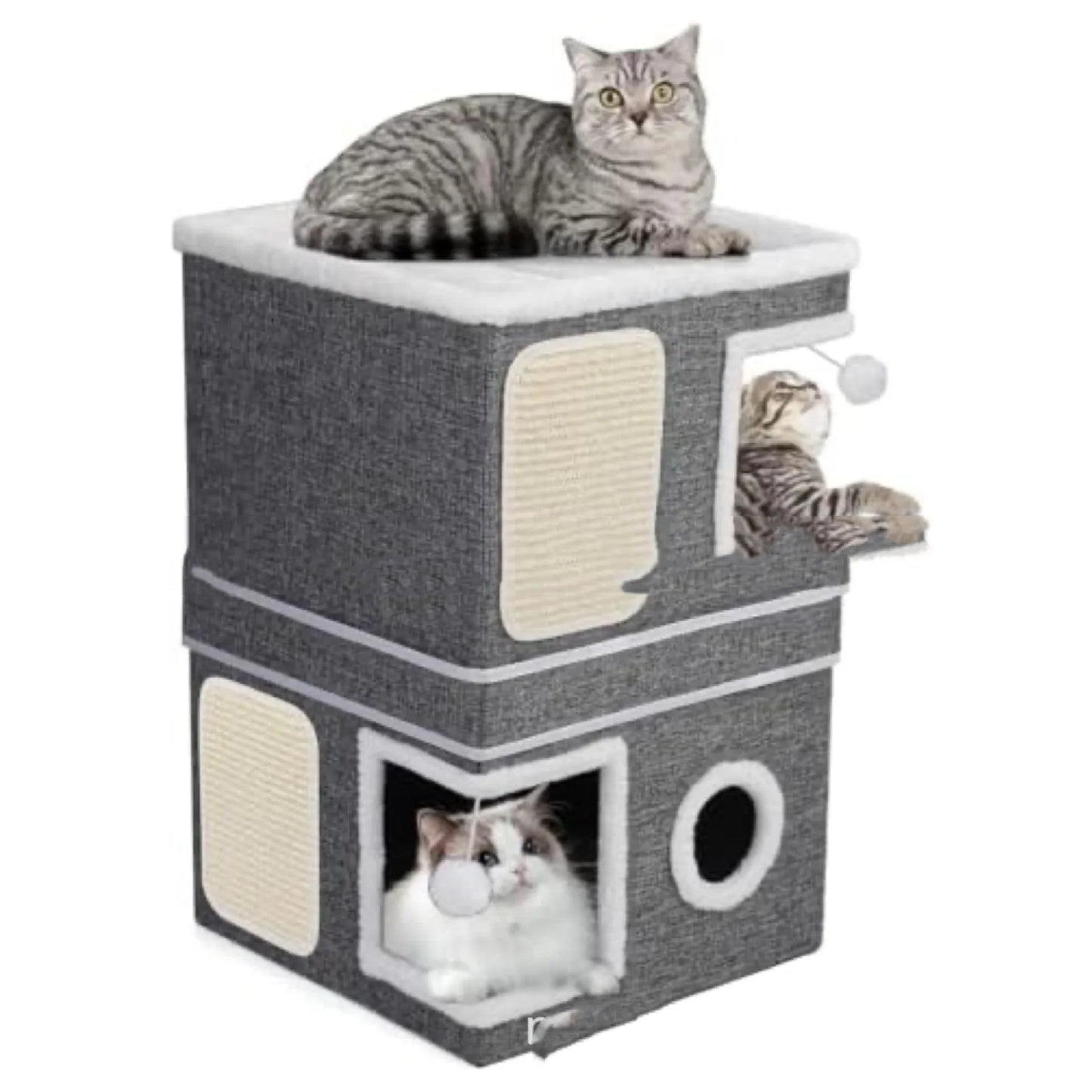 Dark grey foldable three-layer pet nest measuring 40cm by 40cm by 61cm