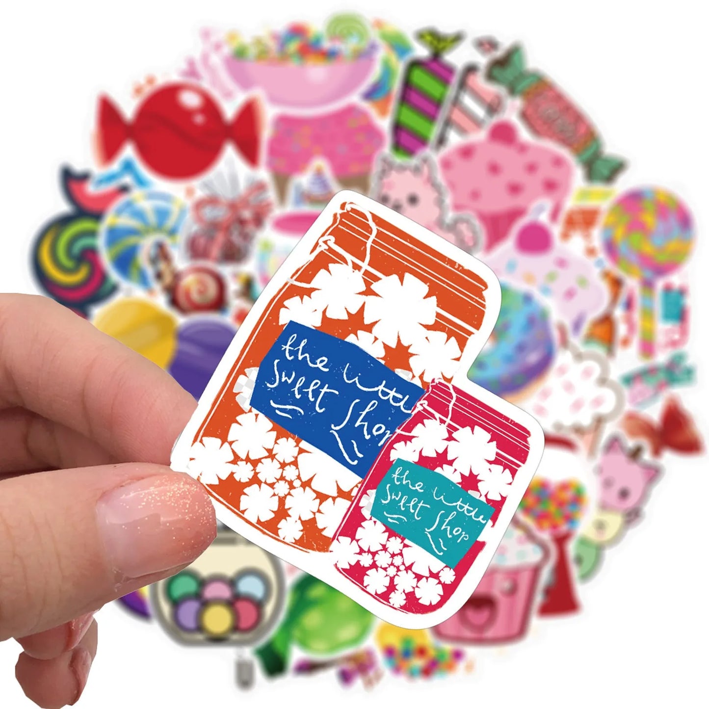 Candy series graffiti colour sticker pack with 50 colourful cartoon adhesive stickers