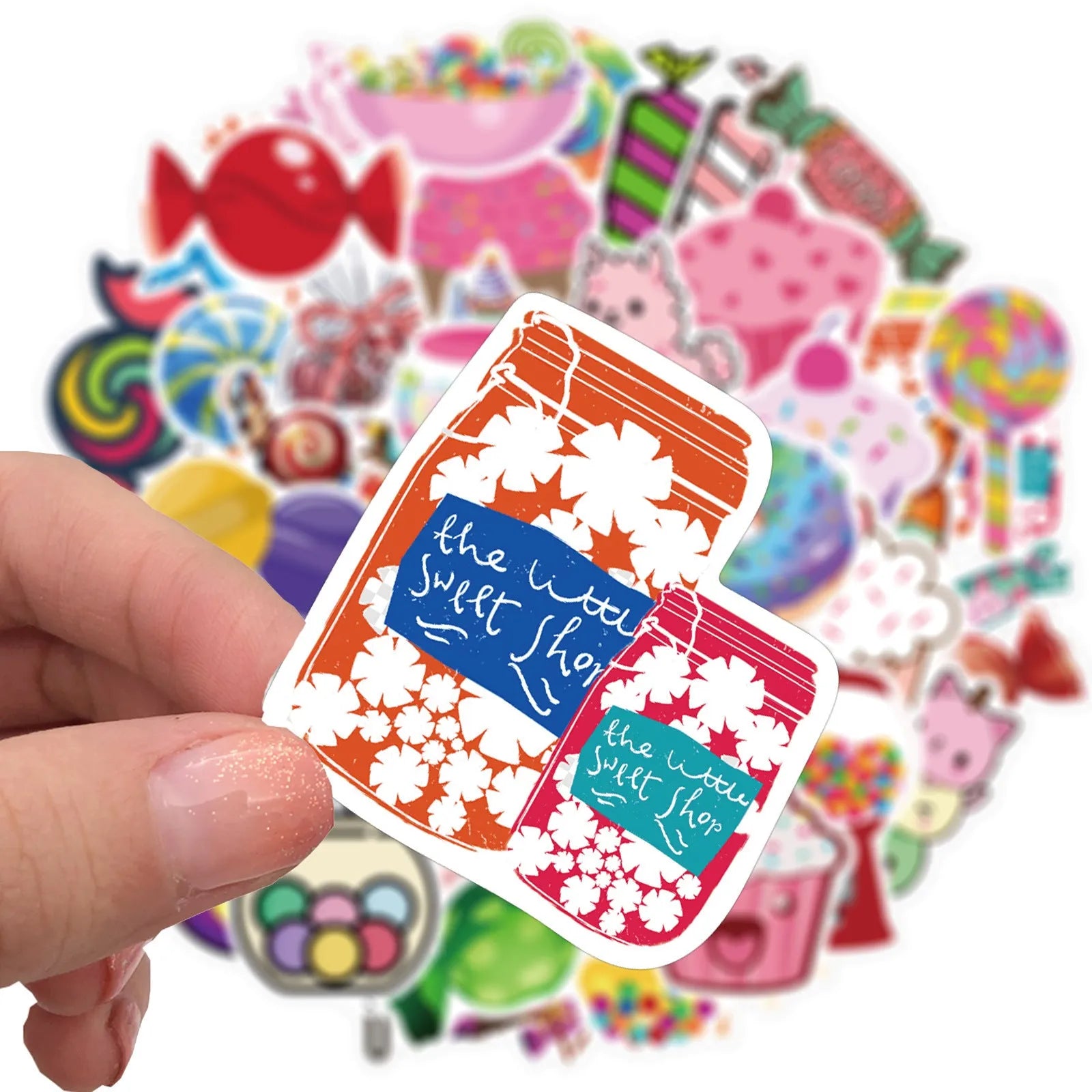 Candy series graffiti colour sticker pack with 50 colourful cartoon adhesive stickers