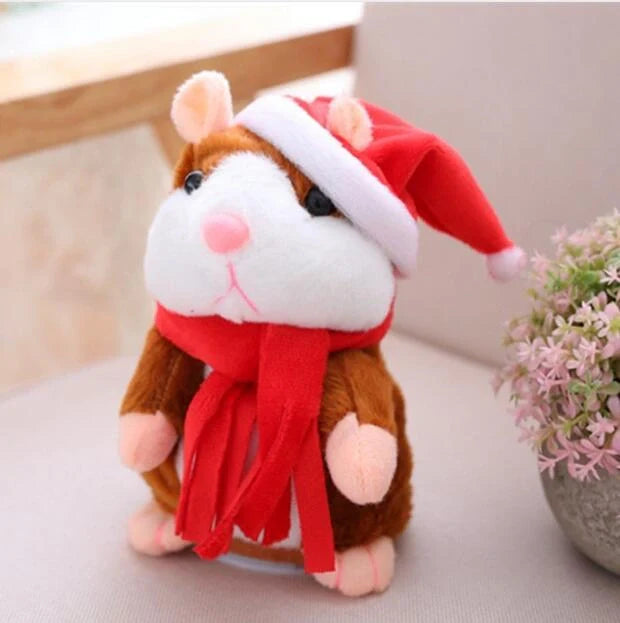 15cm talking hamster plush toy with repeat function in light brown, dark brown, and grey