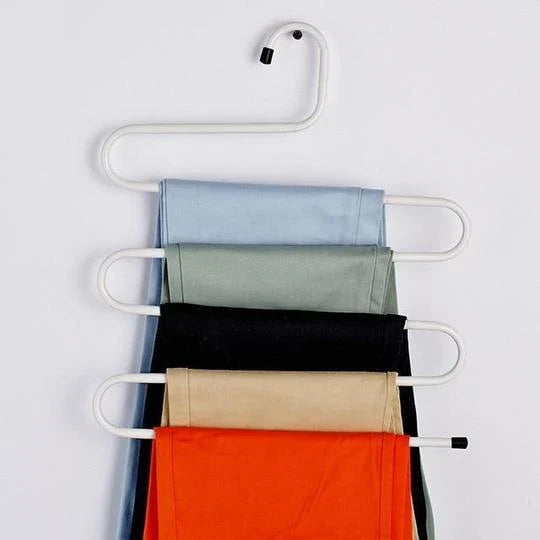 Adjustable 5-Tier Pants Rack in stainless steel with non-slip coating for space-saving closet organization