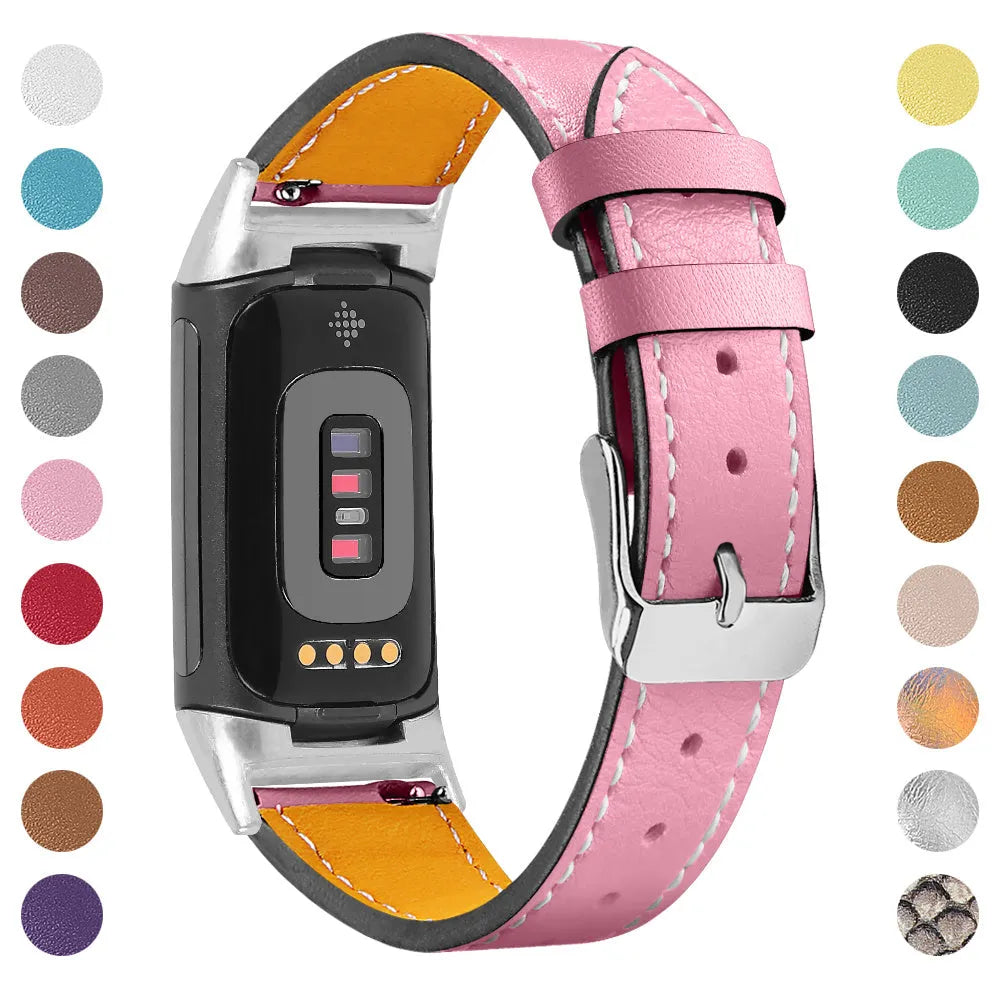 Genuine leather strap for Fitbit charge5/6 smartwatch adjustable 5.5-8.1 inches 16 colours