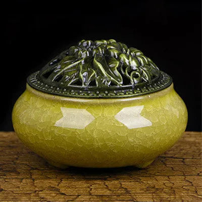 Retro ceramic incense burner in multiple glaze colours with 8cm diameter and 7cm height