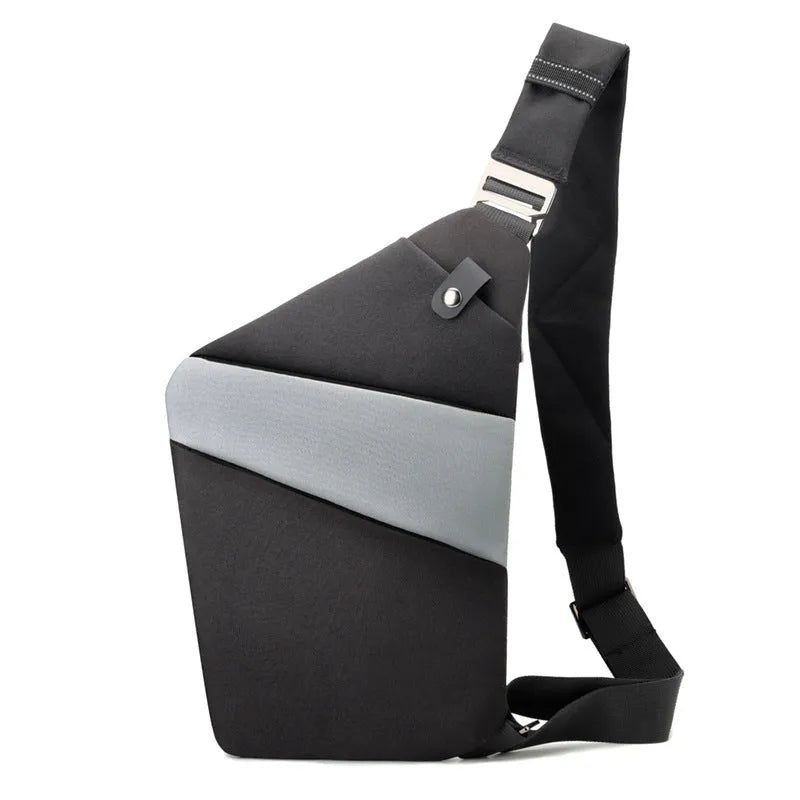 Canvas chest bag 31x20x1cm, 190g, one-shoulder crossbody with anti-radiation fabric inside, smoke black or silver grey