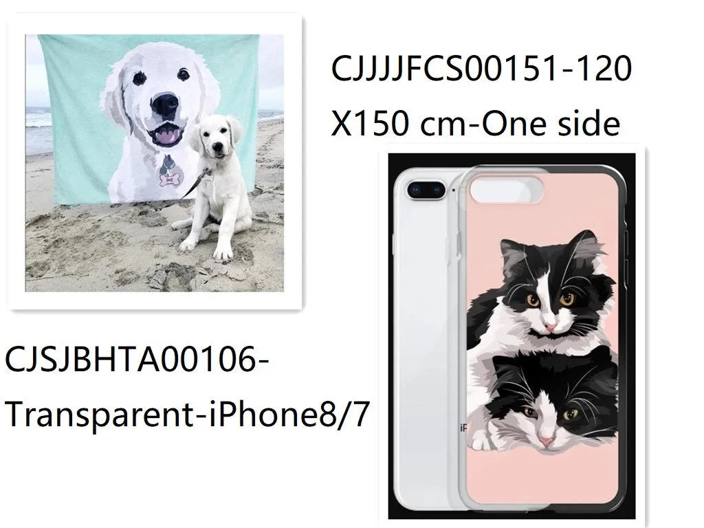 Custom flannel photo blanket and matching transparent phone case with personalised design.