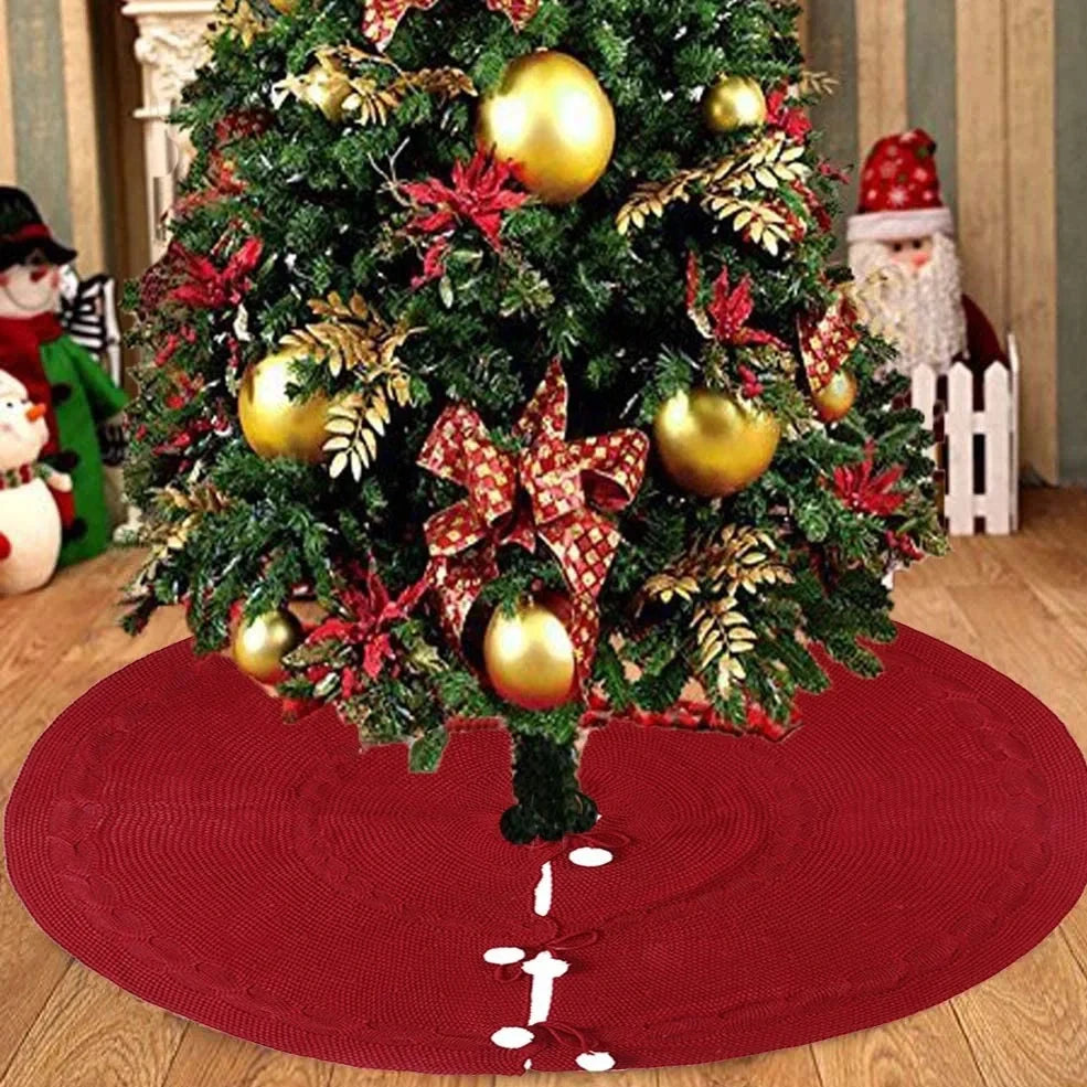 Wine red acrylic Christmas tree skirt, 120cm diameter, circular design for hiding tree bases