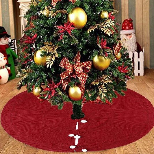 Wine red acrylic Christmas tree skirt, 120cm diameter, circular design for hiding tree bases