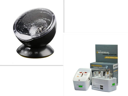 Ocean wave projector showing colourful LED light projection with remote control and adjustable 45-degree angle
