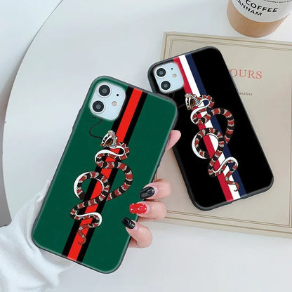 Black frosted silicone iPhone case with cartoon snake design shown on mobile phone