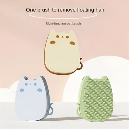 Brown sponge silicone pet comb brush with dual bristle types for cat and dog grooming