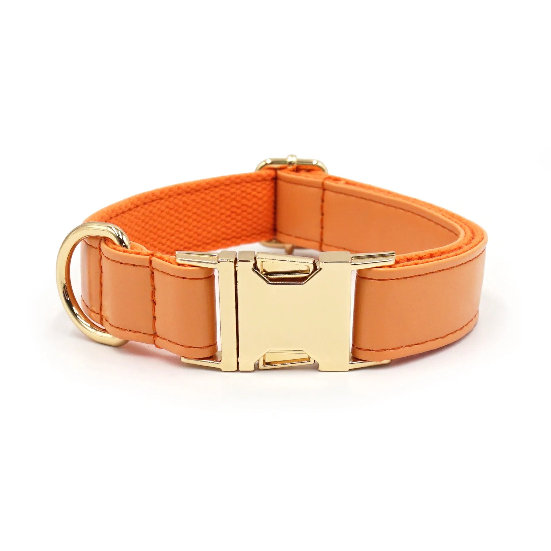 Simple colour-block velvet detail on a leather dog collar shown in caramel colour.