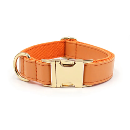 Simple colour-block velvet detail on a leather dog collar shown in caramel colour.
