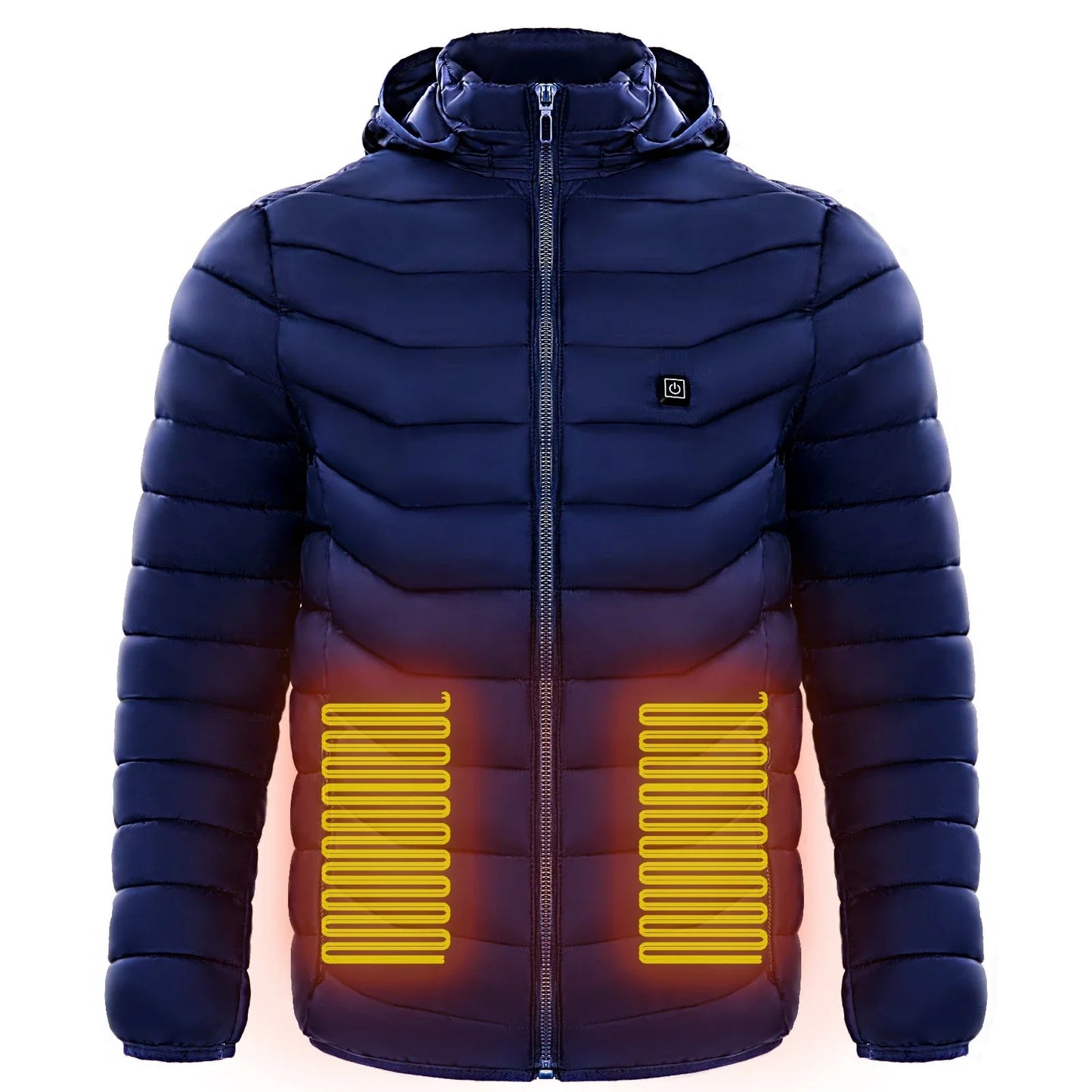 Men's heated puffer jacket with electric heating technology for skiing and outdoor activities