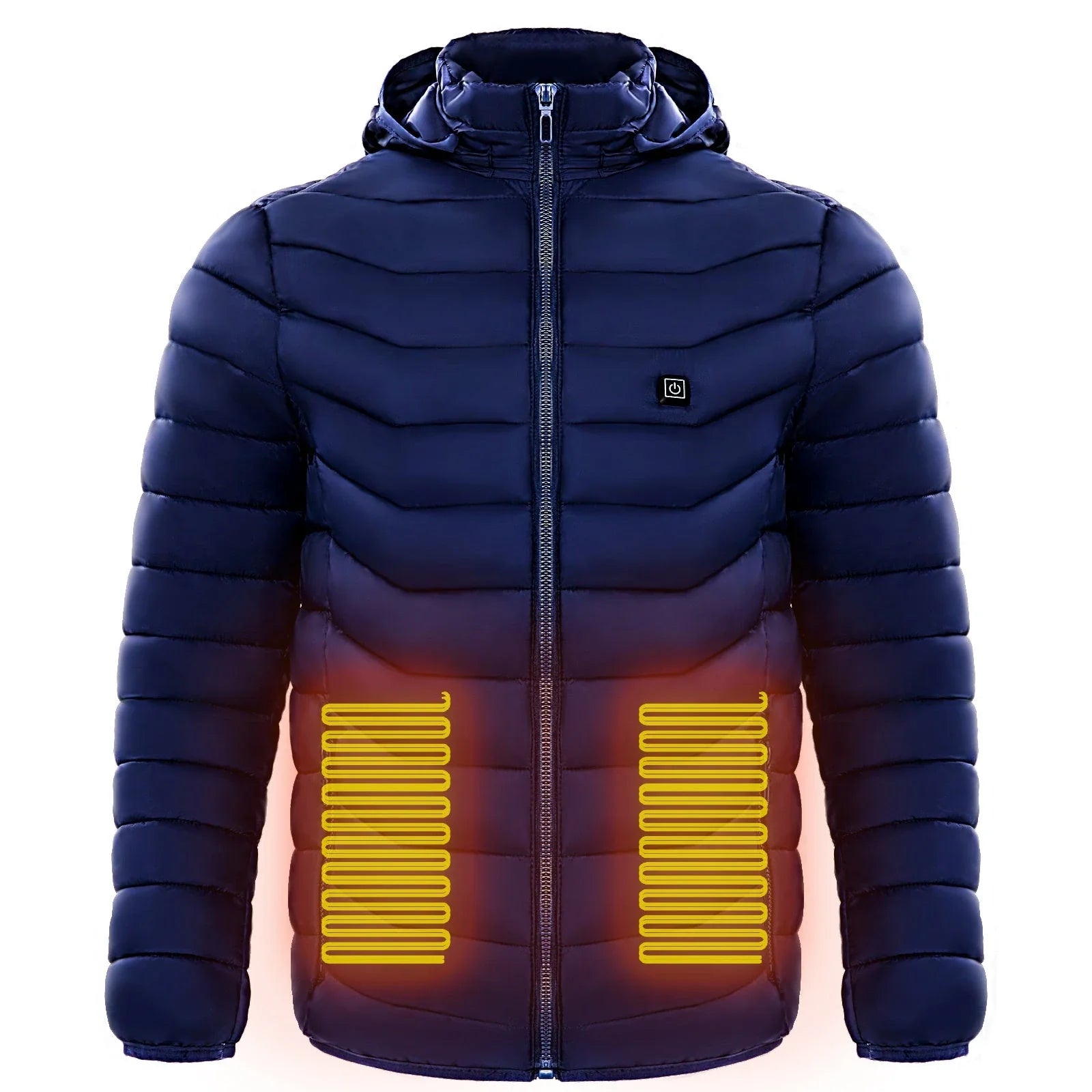 Men's heated puffer jacket with electric heating technology for skiing and outdoor activities