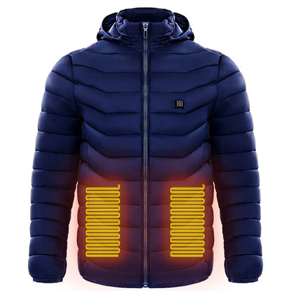 Men's heated puffer jacket with electric heating technology for skiing and outdoor activities