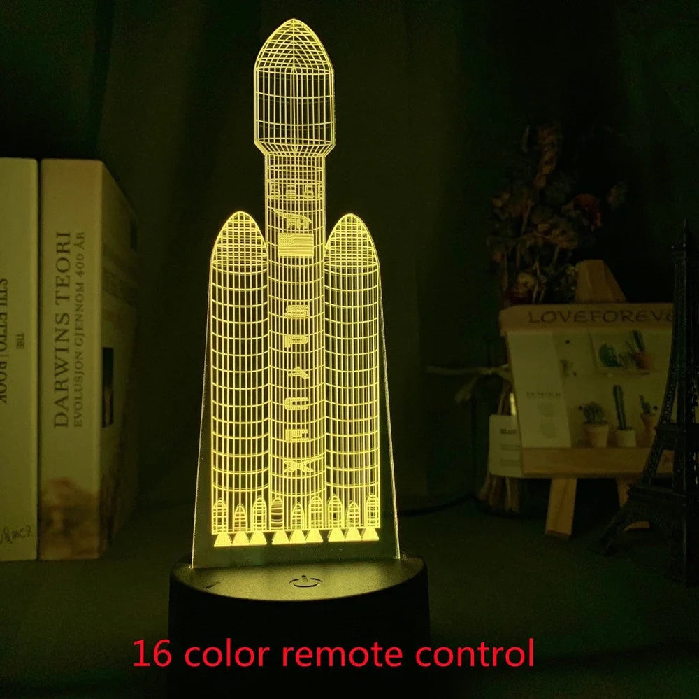 Custom 3D aeroplane hologram night light with personalised name, showing optical acrylic panel and ABS base