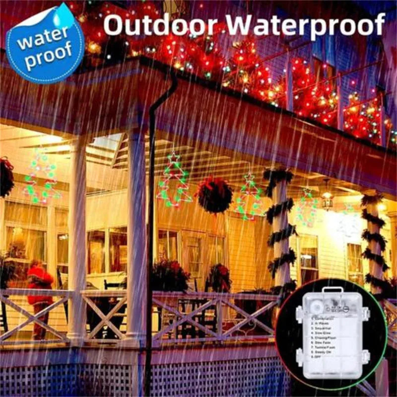 Wrought iron Christmas tree shaped LED garland lights with white birch colour and 40 LED beads