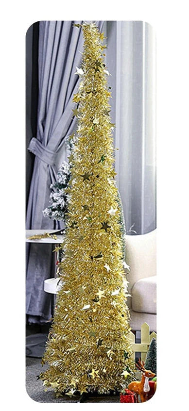 Collapsible artificial Christmas tree with sequin detailing in festive colours