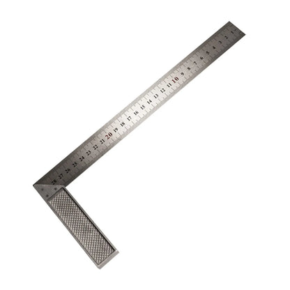 Red thin 7-inch metal combination angle ruler with metric scales on both sides for civil surveying