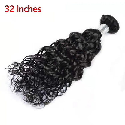 A bone straight chemical fibre wig weft on a mannequin head, showing long curtain-style hair.