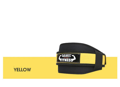 Black nylon fitness weightlifting waistband shown on a mannequin, with Red and Yellow colour options available.