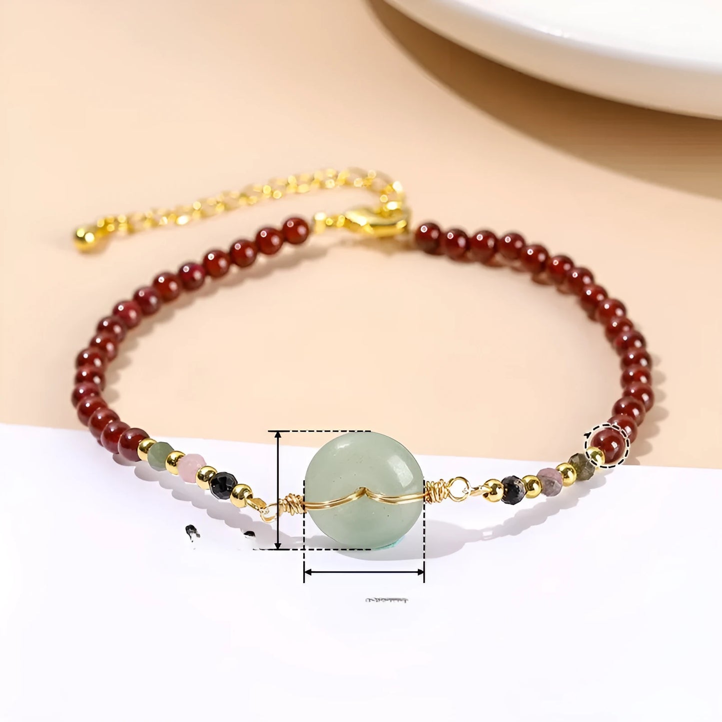 Crystal agate jade bracelet with garnet safety buckle and round elements