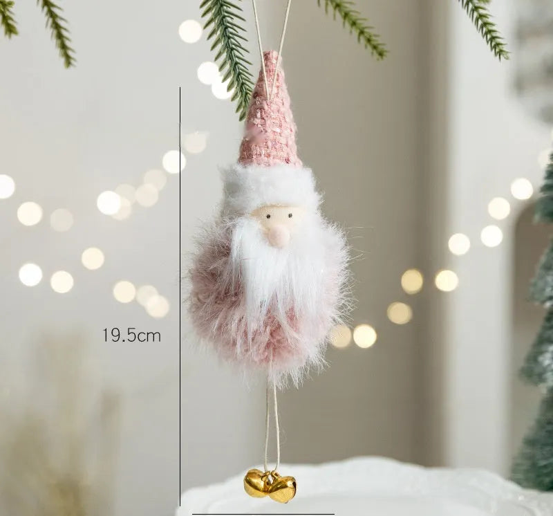 Pink plush snowman doll pendant Christmas decoration with hanger