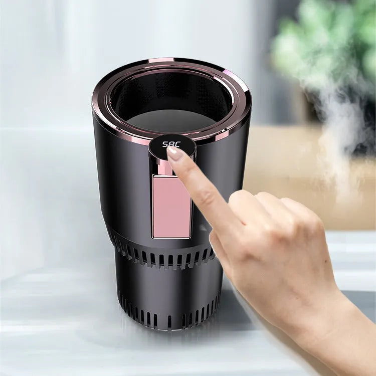Purple gold and black portable thermoelectric car cooler and warmer for GM vehicles with DC 12V plug.