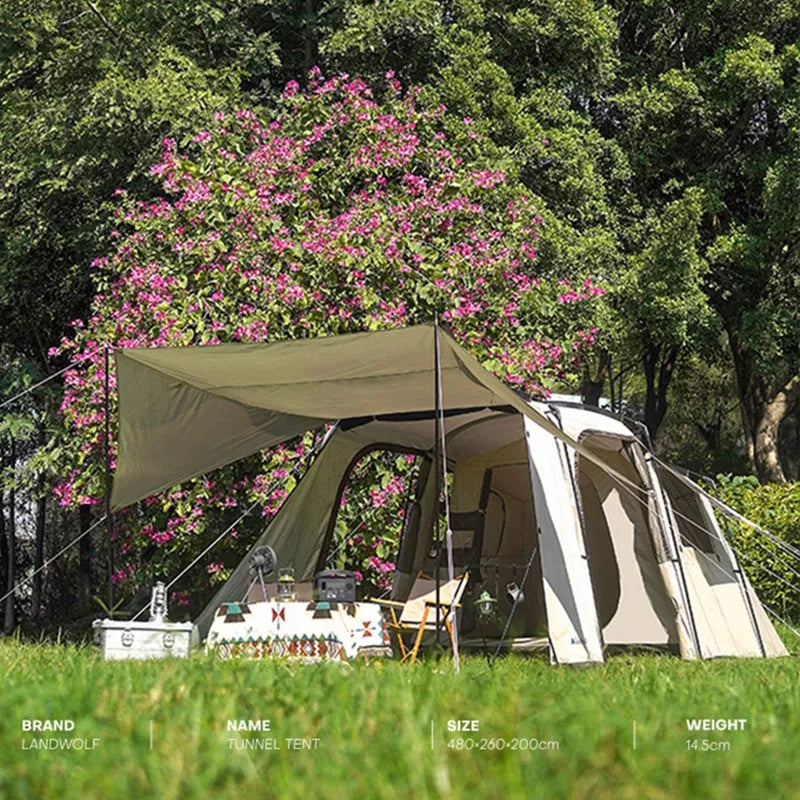 Landwolf Large Space Tunnel Tent for outdoor camping with UV protection and waterproof features