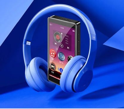 Black Ruizu H1 slim MP4 player with 4-inch touch screen showing media playback interface.