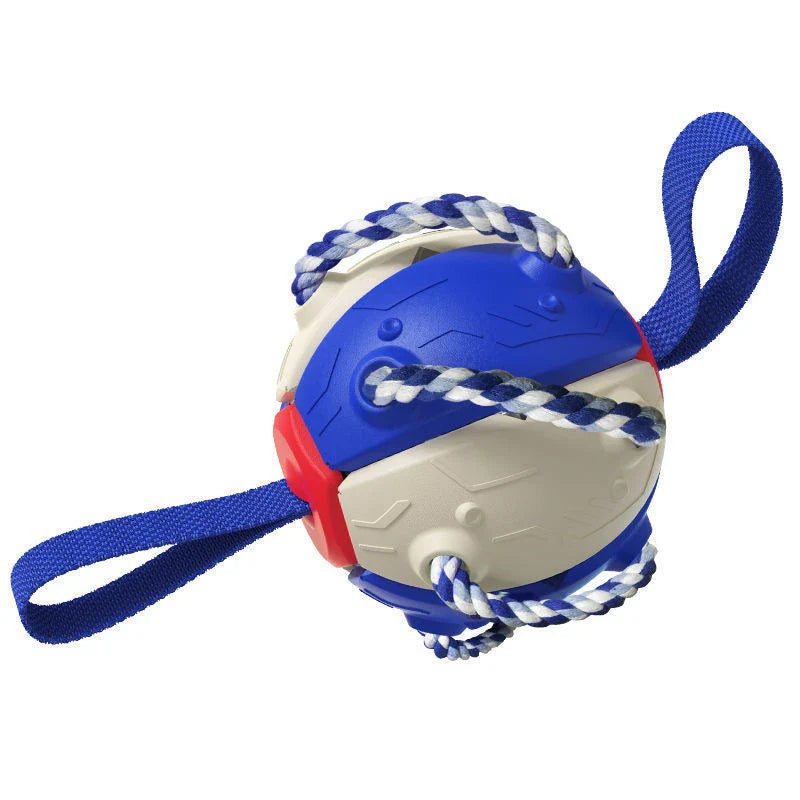 Versatile Frisbee-style dog toy with a unique shape-shifting design that transforms from a sphere to a flat Frisbee mid-flight, providing endless entertainment and exercise for your furry friend.