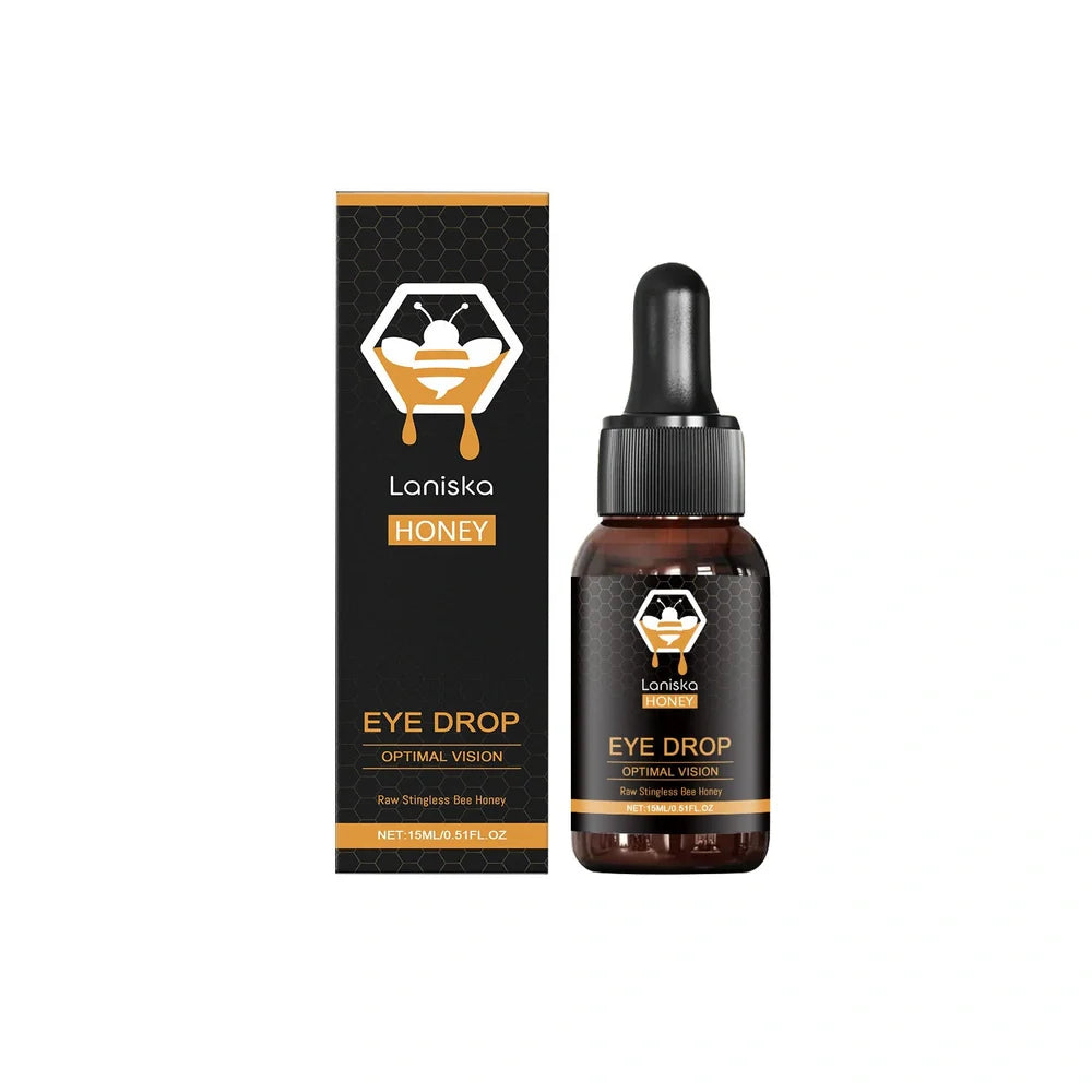 15ml bottle of honey-based eye drops for fatigue relief with precision applicator tip