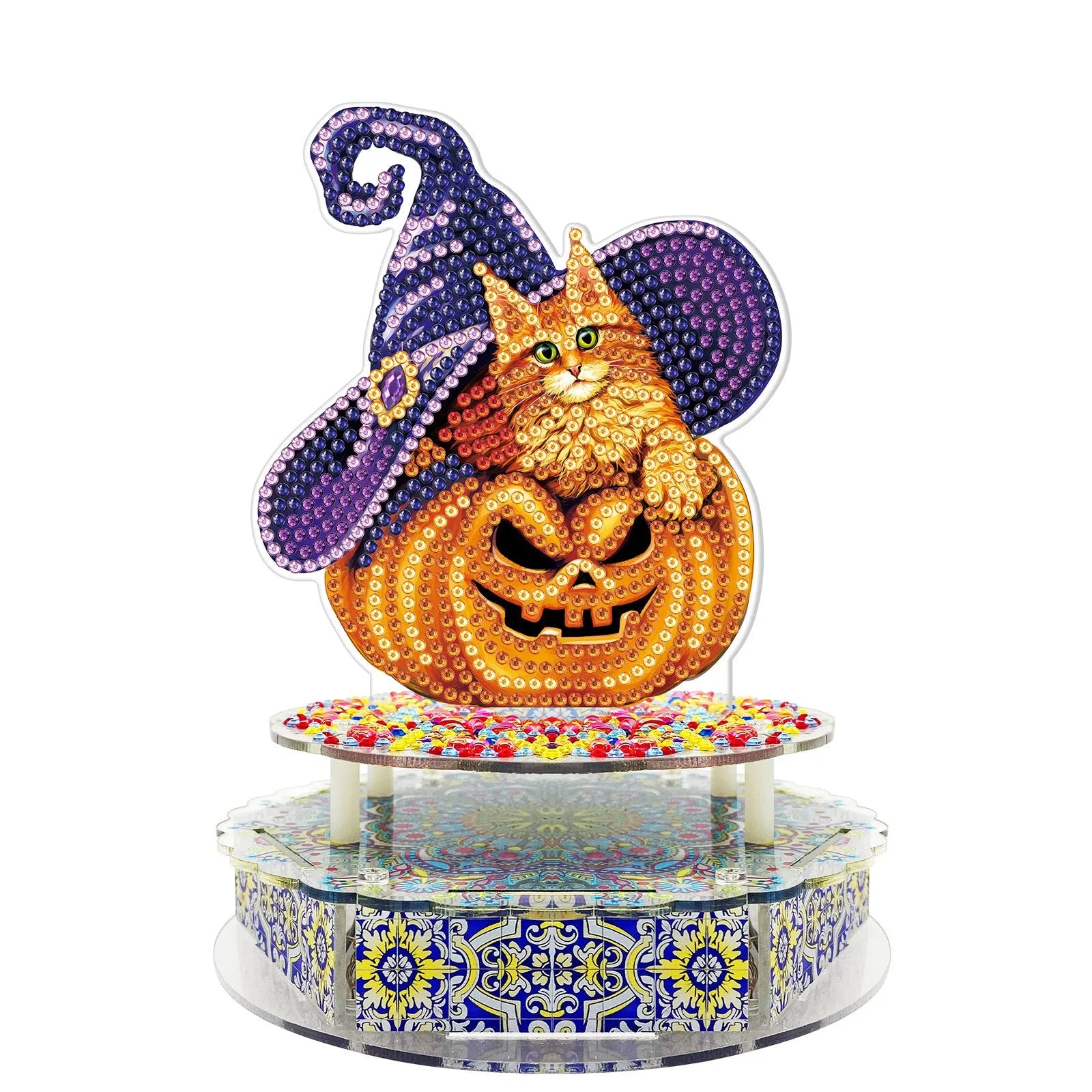 Handmade DIY diamond painting music box kit with light string and assembly tools for Halloween and Easter decoration