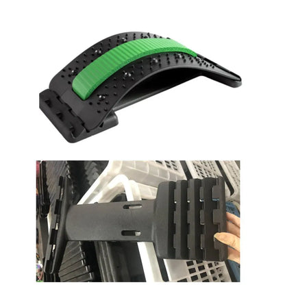 Adjustable back stretcher massager with multiple massage heads for lumbar spine pain relief
