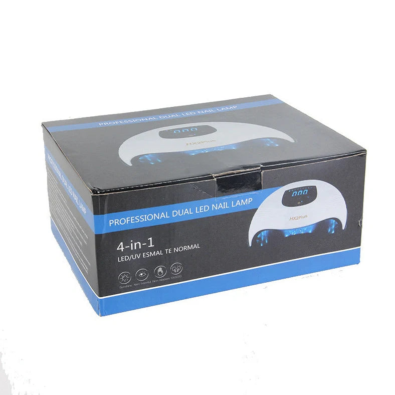 White nail phototherapy machine with LED display showing 60 lamp beads inside curing chamber