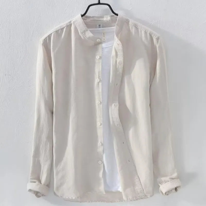 Loose fit long sleeve casual shirt in cotton linen fabric, shown in a solid colour.